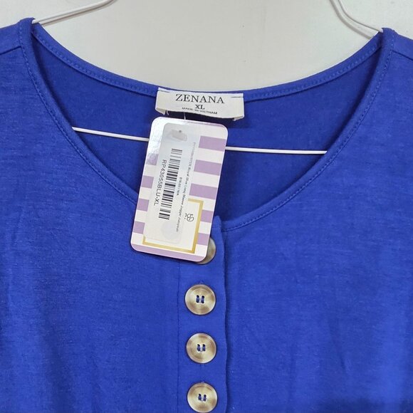 Zenana Womens XL Jumpsuit Blue Long Sleeve Button-Front Drawstring Waist Pockets - Picture 3 of 11